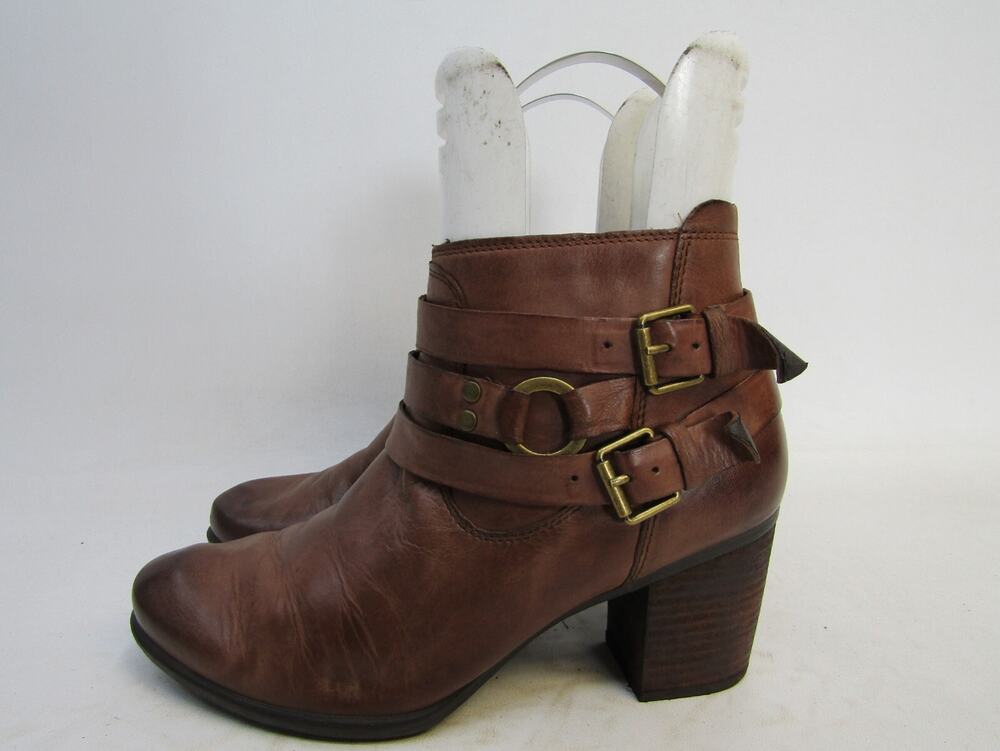 Josef Seibel Womens Size 38 EUR Brown Leather Buckle Zip Ankle Boots Booties